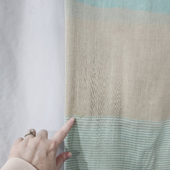 Talbots Sheer Scarf Teal Tan Stripe Tassels Preppy Classic - Picture 2 of 5